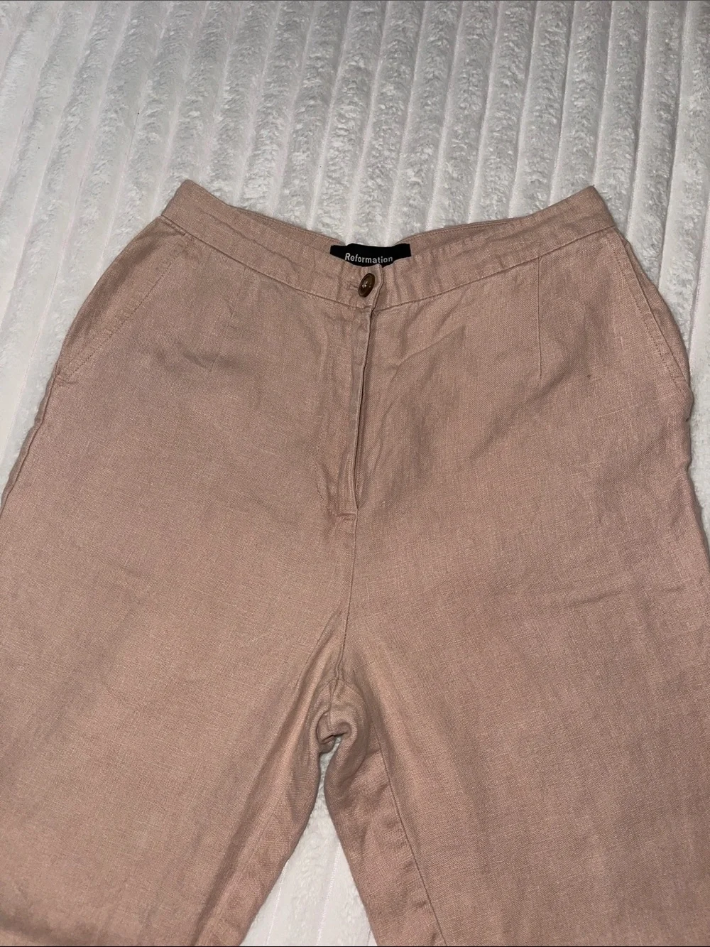 Reformation Light Taupe Linen Trousers | Size 4